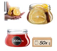 KADAX Lot de 50 bocaux en verre 300ml Ø82 - Couvercle Twist-Off hermétique TO82 - Pour confitures, conserves, cornichons, miel & fermentation