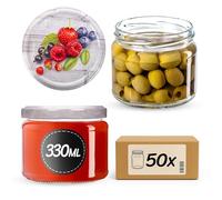KADAX Lot de 50 bocaux en verre 330ml Ø82 à pois rouges - Couvercle Twist-Off hermétique TO82 - Pour confitures, conserves, cornichons, miel & fermentation