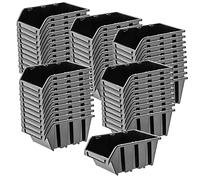 KADAX Lot de 50 boîtes empilables en plastique PP, Différentes tailles, Boîtes de rangement pour mur à outils (noir, 390 x 240 mm)