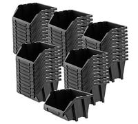 KADAX Lot de 50 petites boîtes de tri empilables d'atelier, en plastique polypropylène, boîtes de rangement en différentes tailles et couleurs, boîtes de rangement pour mur à outils (noir, lot de 50