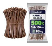 KADAX Lot de 500 Colliers de serrage 100 mm x 3,6 mm brun, attaches nylon 18 kg pour rangement des câbles à la maison, jardin, atelier & bureau