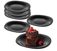 KADAX Lot de 6 assiettes à dessert noires, lot de vaisselle résistant au lave-vaisselle, assiettes à gâteau en verre renforcé, assiettes de petit-déjeuner modernes, assiettes plates pour gâteau