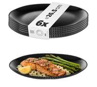 KADAX Lot de 6 assiettes plates de 26,5 cm en verre opale, assiettes de service, grandes assiettes à bord haut, passent au lave-vaisselle et au micro-ondes (noir)