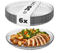 KADAX Lot de 6 assiettes rondes en verre transparent de 30 cm, grandes assiettes de service en verre, idéales comme assiettes à dessert, assiettes plates ou assiettes de présentation