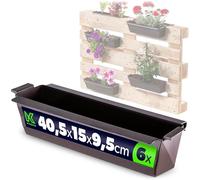 KADAX Lot de 6 jardinières pour palettes avec système de suspension, 37 x 9 cm, marron, à planter et décorer, bac à fleurs pour palettes européennes, insert de pot de fleurs et cache-pot dans les