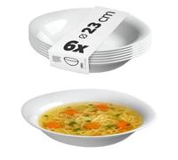 KADAX Lot de 6 Soup Plates, Tempered Glass Soup Bowl, Dishwasher Safe Pasta Plate, White Salad Bowl, Deep Serving Bowls for Soups, Pasta, Salad (White, 23cm/9.1'')