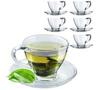 KADAX Lot de 6 Tasses en Verre Transparent Avec Soucoupe - 200 ml/250 ml - Pour Thé et Café (Hannah /)