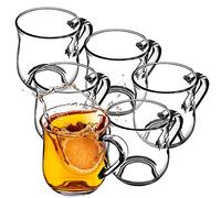 KADAX Lot de 6 verres à thé de 320 ml, tasses en verre avec poignée pour servir des boissons chaudes et froides, verrerie élégante pour jus, eau, café et chocolat