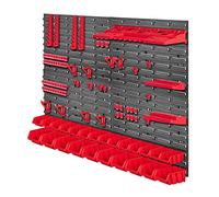 KADAX Lot de 67 Étagère murale d'atelier robuste, 116 x 78 cm, système de stockage en plastique, résistante aux UV, plaques murales extensibles, pour garage (rouge)