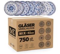 Bouchons à vis KADAX, diamètre 82 mm, lot de 750 pièces, bouchons à visser, en métal, pour remplacer les bouchons de bocaux de conserve, de confitures, de miel et de bocaux à vis (bleu/blanc)