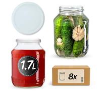 KADAX Lot de 8 bocaux de conservation de 1,7 l avec couvercle à visser Ø89 - Grands bocaux de conserve avec large ouverture pour la conservation des concombres, des kimchi et de la choucroute - Blanc