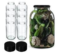 KADAX Lot de 8 Bocaux en Verre 4L avec Couvercle à Vis Ø100 mm, Pots de Conservation Grande Ouverture pour Cornichons, Kombucha, Kimchi, Fermentation, Marinade (Noir)