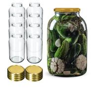 KADAX Lot de 8 Bocaux en Verre 4L avec Couvercle à Vis Ø100 mm, Pots de Conservation Grande Ouverture pour Cornichons, Kombucha, Kimchi, Fermentation, Marinade (Doré)