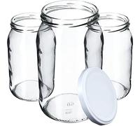 KADAX Lot de 8 grands bocaux en verre 900ml Ø82 - couvercle à vis hermétique, pour conserves, cornichons, légumes lacto-fermentés et confitures maison