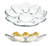 KADAX Lot de 9 assiettes à œufs en verre - Diamètre : 21,5 cm - Pratique - Support à œufs robuste - En forme de fleur - Transparent