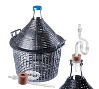 KADAX Lot de ballons en verre de 15 l, avec panier en plastique et accessoires de fermentation, bouchons en caoutchouc, tubes de fermentation, ouverture étroite, ballon à vin, bouteille, bouteille en