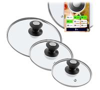 KADAX Lot de couvercles de casserole universels en verre avec poignée, résistants à la chaleur, différentes tailles, couvercle en verre pour casserole (16 + 18 + 20 cm, poignée noire et argentée)