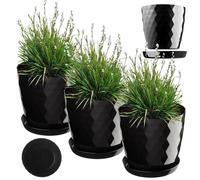 KADAX Pot de Fleurs en Plastique avec Soucoupe, Pot de Plante pour Une Décoration Florale Moderne dans l'espace Interieur (Lot de 3 : Noir, 16 cm)