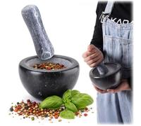 KADAX Mortier de cuisine avec pilon, mortier en pierre, bol de guacamole, mortier à herbes, broyeur en pierre, mortier à épices pour coriandre, cardamome (gris, diamètre 14 cm)