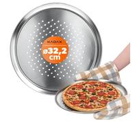 KADAX Moule à pizza ∅ 32 cm, poêle à pizza avec trous, plaque de cuisson en tôle galvanisée, plaque à pizza en deux variantes, plaque à croustillant avec revêtement antiadhésif, plaque à pizza (argent