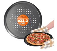 KADAX Moule à pizza, poêle à pizza avec trous, plaque de cuisson en tôle galvanisée, plaque à pizza en deux variantes, plaque à casser avec couche antiadhésive, plaque à pizza (∅ 32 cm, noir)