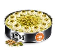 KADAX Moule à tarte Ø 21,5 à 30 cm, moule à charnière en tôle galvanisée et antiadhésive, moule à gâteau rond, moule à gâteau avec fond plat, anti-fuite (diamètre 30 cm, argent)
