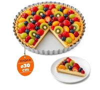 KADAX Moule à tarte Ø 30 cm - Moule à tartelette en tôle galvanisée et antiadhésive - Moule à quiche en 3 tailles - Moule à gâteau aux fruits rond (argenté)