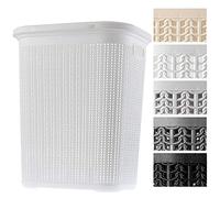 KADAX - Panier à linge multifonction - 50 l - Avec couvercle - Léger - En plastique - Pour salle de bains, vêtements sales, jouets (blanc)