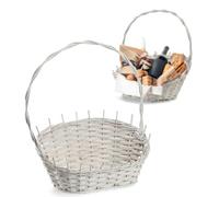 KADAX Panier cadeau, panier universel, en osier avec anse de qualité supérieure, panier à bouteilles, panier à bonbons, panier de rangement tressé, panier de présentation (blanc, moyen)