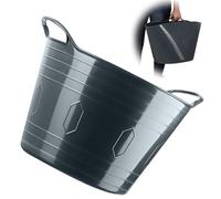 KADAX Panier Flexible en Plastique Avec Poignées - Multifonction pour Linge, Jouets, Vêtements - Rond et Universel (Gris Foncé, 42 L)