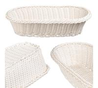 KADAX Panier tressé en polypropylène, corbeille à pain, corbeille à fruits, corbeille à fruits, panier alimentaire en 3 couleurs différentes, panier à couverts, panier de rangement (crème, long)
