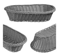 KADAX Panier tressé en polypropylène, panier à fruits, panier alimentaire, panier à petit-déjeuner, panier à couverts, panier de rangement (gris, allongé)