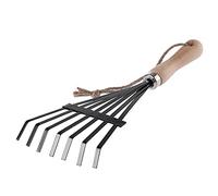 KADAX Petit râteau en métal, râteau avec manche en bois, râteau à feuilles, râteau à gazon pour jardin, râteau de jardin, râteau à main, petit éventail (7 dents) K3502