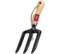 KADAX Petite fourchette à fleurs en métal avec poignée en bois confortable, fourche de jardin, fourche funéraire, truc de jardin avec bords arrondis, outils de jardin (3 dents, noir)