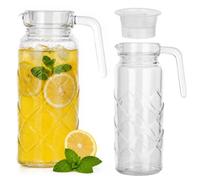 KADAX Carafe en verre de 1 litre avec couvercle et anse, carafe réfrigérateur en verre, carafe à eau, carafe pour eau, limonade et thé glacé, carafe à eau, carafe à jus (motif losanges)