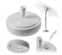 KADAX Pied de parasol rond, Support de parasol remplissable avec du sable, de l'eau ou du gravier, Support en plastique pour jardin, terrasse, plage (Version 2 ronde, blanc)