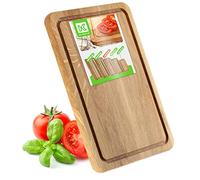 KADAX Planche à découper rectangulaire en chêne - 5 tailles différentes - Planche en bois avec rainure à jus - Planche de service pour fromage - Planche à petit-déjeuner (25 x 35 cm)