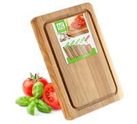 KADAX Planche à découper rectangulaire en chêne - 5 tailles différentes - Planche en bois avec trille à jus - Planche de service pour fromage, planche à petit-déjeuner (20 x 25 cm)