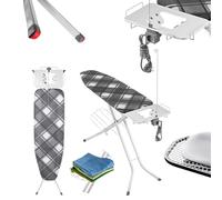 KADAX Planche à Repasser pour Centrale Vapeur, Table à Repasser Pliable avec Prise de Courant, Housse en Coton et Hauteur Réglable (120 x 38 cm, Gris)