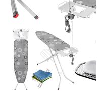 KADAX Planche à Repasser pour Centrale Vapeur, Table à Repasser Pliable avec Prise de Courant, Housse en Coton et Hauteur Réglable (120 x 38 cm, Gris)