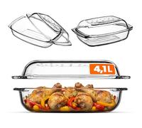 KADAX Plaque de cuisson en verre avec couvercle résistant à la chaleur, récipient ignifuge pour lasagne, ragoût de légumes, rôti (rectangulaire - 4,1L)