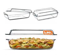 KADAX Plat à Gratin en Verre Résistant à la Chaleur 3.95L avec Couvercle et Poignées, Cocotte Transparente Idéale pour la Cuisson au Four (Rectangulaire)