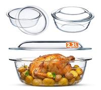 KADAX Plat à Gratin en Verre Résistant à la Chaleur avec Couvercle et Poignées, Cocotte Transparente Idéale pour la Cuisson au Four (Rond, 2.2L)