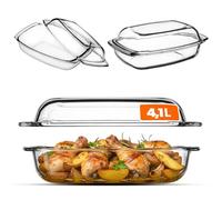 KADAX Plat à Gratin en Verre Résistant à la Chaleur avec Couvercle et Poignées, Cocotte Transparente Idéale pour la Cuisson au Four (Rectangulaire, 4.1L)