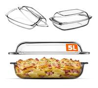 KADAX Plat à Gratin en Verre Résistant à la Chaleur avec Couvercle et Poignées, Cocotte Transparente Idéale pour la Cuisson au Four (Rectangulaire, 5L)