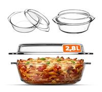 KADAX Plat à Gratin en Verre Résistant à la Chaleur avec Couvercle et Poignées, Cocotte Transparente Idéale pour la Cuisson au Four (Rond, 2.8L)