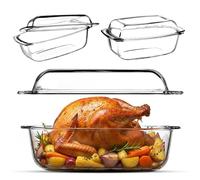 KADAX Plat à Gratin en Verre Résistant à la Chaleur avec Couvercle et Poignées, Cocotte Transparente pour la Cuisson au Four (Rectangulaire, 5.1 L)