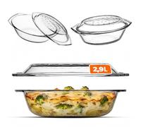 KADAX Plat à Gratin en Verre Résistant à la Chaleur avec Couvercle et Poignées, Cocotte Transparente Idéale pour la Cuisson au Four (Ovale, 2.9L)