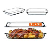 KADAX Plat à gratin rectangulaire de 6 l en verre résistant à la chaleur avec couvercle, passe au lave-vaisselle, plat à rôtir, plat à gratin en verre pour lasagnes, gâteaux (transparent)