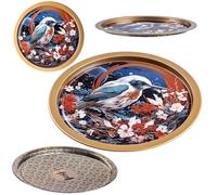 KADAX Plateau de service, en métal, 32,5 cm de diamètre, rond, avec bord surélevé et design élégant, assiette décorative ronde, plateau en métal (oiseau)